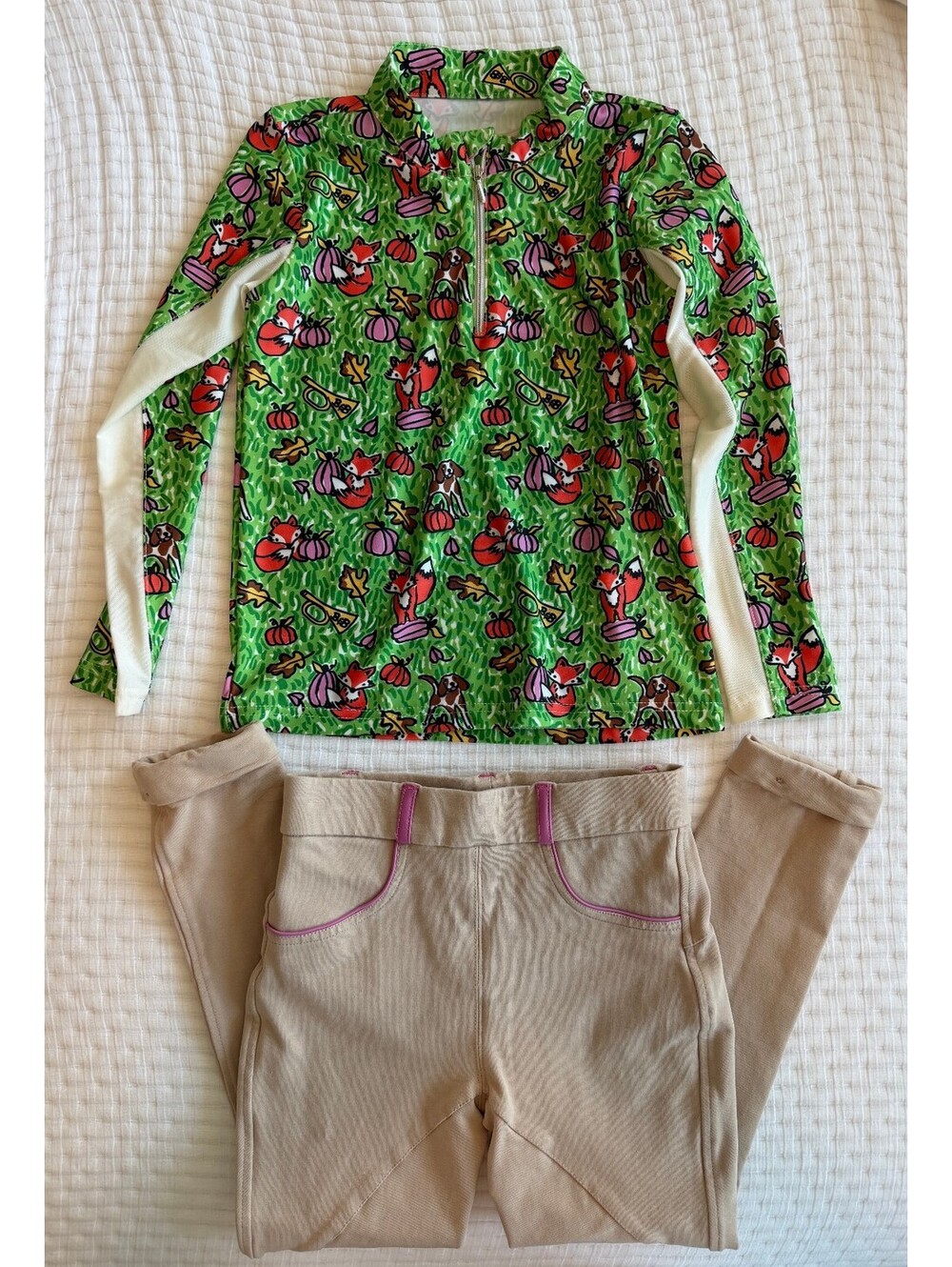 Belle & Bow Fox & Hound Equestrian Sun Shirt + Schooling Jodhpurs Set Size 8